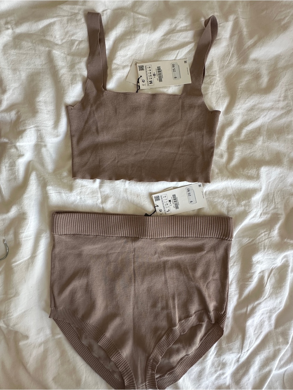 Zara - Taupe Knit Tank Bralette & High-Waist Brief Set - M/L